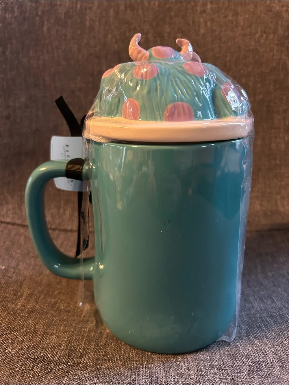 Rae Dunn Teal Sulley Mug with Monster Lid